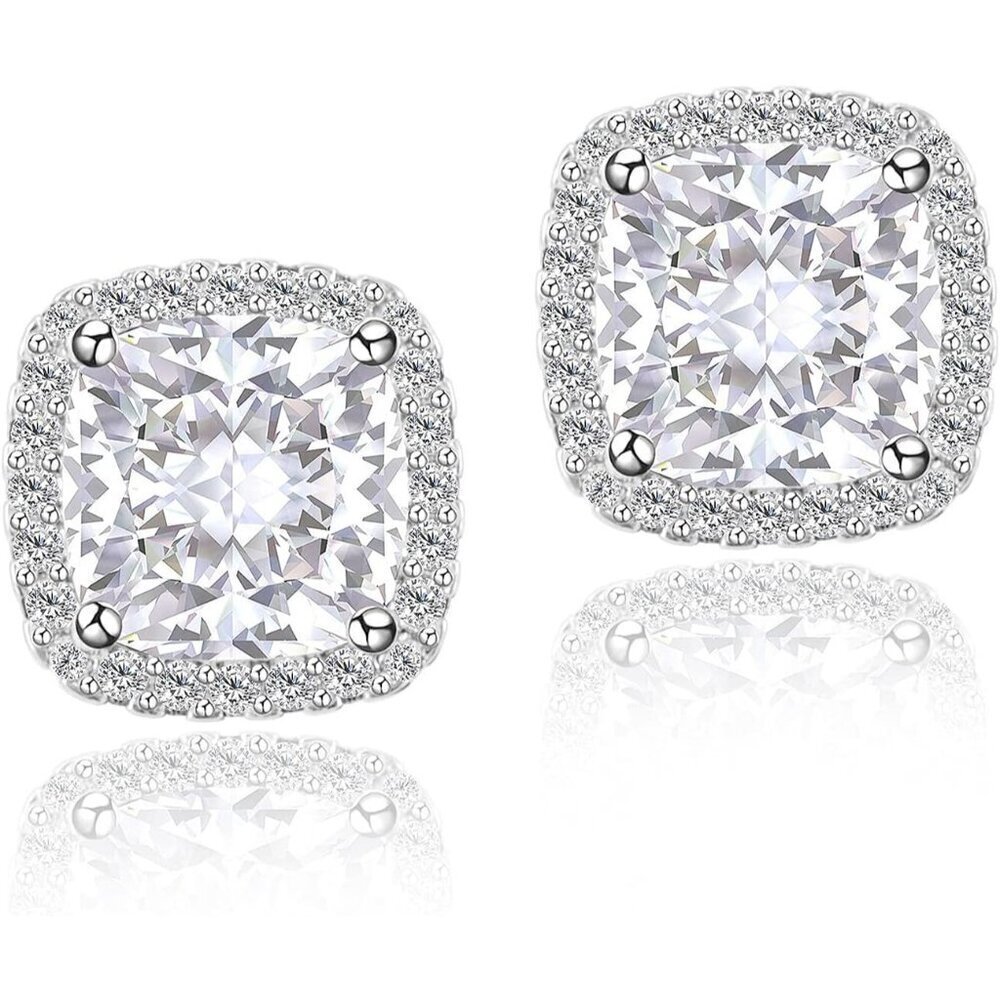 Women's Square Birthstone Cubic Zirconia Mall Dainty Silver Elegant Earring